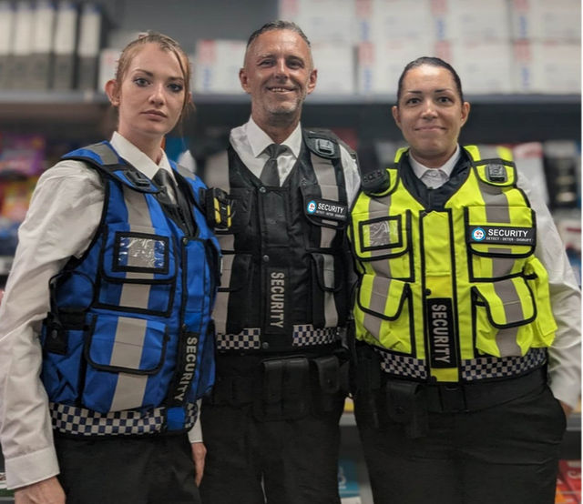 SIA licensed security guards in London wearing tactical vests on site